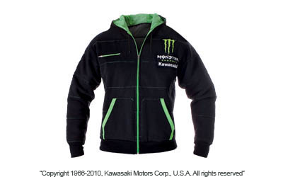Monster energy® kawasaki contrast stitch zip-front hooded sweatshirt