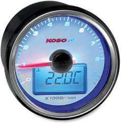 Koso gp-style universal tachometer with temperature gauge