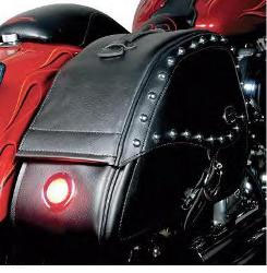 Saddlemen rigid-mount specific-fit teardrop saddlebags with integrated led marker lights