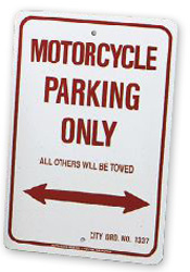 Mc enterprises motorcycle parking sign