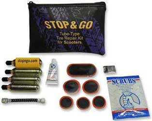 Stop & go scooter tube-type tire repair and inflation kit