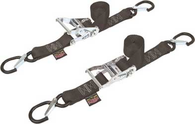 Powertye fat strap ratchet tiedown with latch hooks