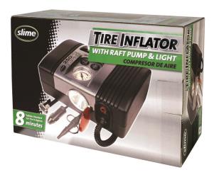 Slime tire inflator with raft pump & light