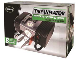 Slime tire inflator with raft pump & light