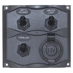 Boater sports switch panels with power outlet
