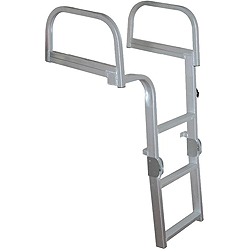 Boater sports rear-entry pontoon ladder