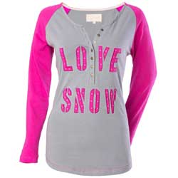 Yamaha snowmobile accessories & apparel womens divas snowgear love snow henley long-sleeve t-shirt