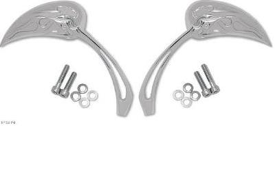 Drag specialties flame teardrop mirror  with sculptured stem